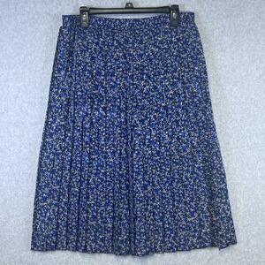 Vintage Andrea Gayle Skirt Women's 8 Blue Pleated Floral Print Midi‎ 90s Modest